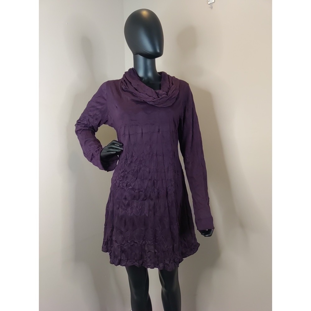 Vine Street Plum Scrunched Cowl Neck Longsleeve Tunic Dress Size L